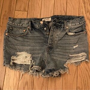 We The Free People Distressed Blue Light Wash Denim Cut Off Shorts Size 29